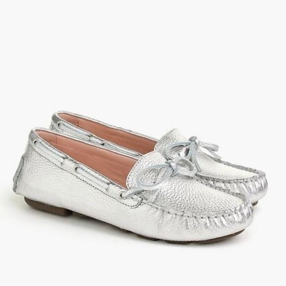 J.Crew Silver Loafers Metallic Effect Leather Slip On Shoes Size 7 - Picture 1 of 10
